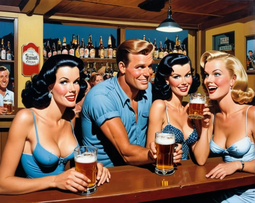 i love beer,draft beer,glasses of beer,barmaid,beer,beers,newcastle brown ale,craft beer,beer tap,pin-up girls,two types of beer,retro pin up girls,barman,foursome (golf),bartender,barware,pin up girls,beer banks,pub,the production of the beer,Illustration,American Style,American Style 05