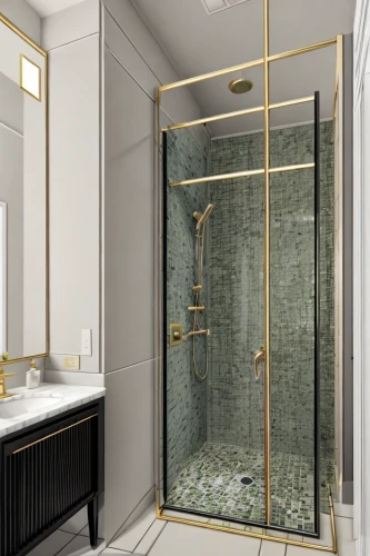 luxury bathroom,shower bar,gold stucco frame,shower door,shower panel,modern minimalist bathroom,shower base,bathroom,bathtub accessory,bathtub,3d rendering,plumbing fitting,glass tiles,bathroom accessory,shower rod,search interior solutions,shower curtain,luxury home interior,interior modern design,core renovation