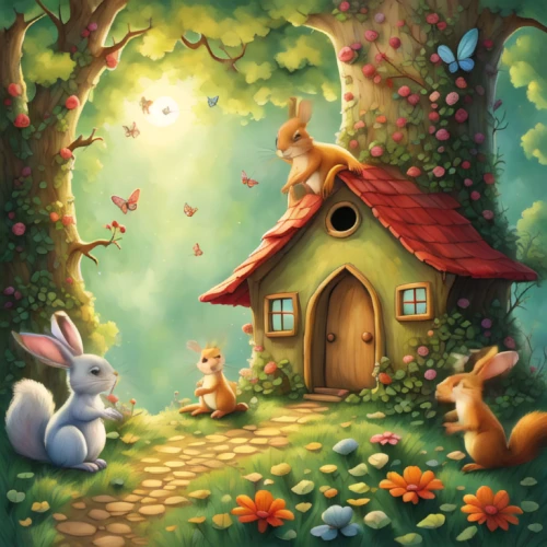 children's background,fairy door,fairy house,little house,fairy village,easter background,springtime background,children's fairy tale,easter rabbits,easter theme,whimsical animals,fairy forest,fairy world,playhouse,piglet barn,cartoon video game background,the little girl's room,home landscape,spring background,cottage