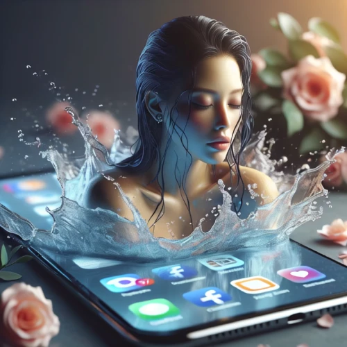 wet smartphone,social media addiction,water rose,ipad,holding ipad,woman holding a smartphone,world digital painting,mermaid background,digital creation,water flower,mobile devices,water nymph,digitalart,ios,immersed,siren,digital art,of technology,water lotus,water pearls