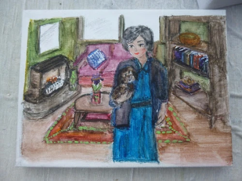 elderly lady,grandmother,old woman,oil pastels,sewing room,sausages in a dressing gown,coloured pencils,child with a book,woman with ice-cream,woman holding pie,shopkeeper,color pencil,girl in the kitchen,elderly person,granny,colored pencils,colour pencils,felted and stitched,sewing notions,grandma