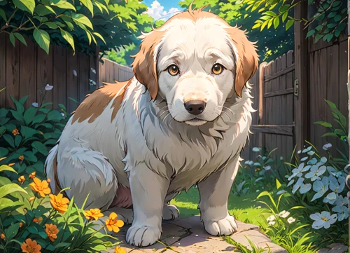 scent hound,pyrenean mastiff,dog illustration,retriever,bloodhound,pet portrait,golden retriever,english setter,labradoodle,great pyrenees,outdoor dog,livestock guardian dog,hanover hound,spinone italiano,basset bleu de gascogne,basset hound,canidae,afghan hound,giant dog breed,canine,Anime,Anime,Traditional