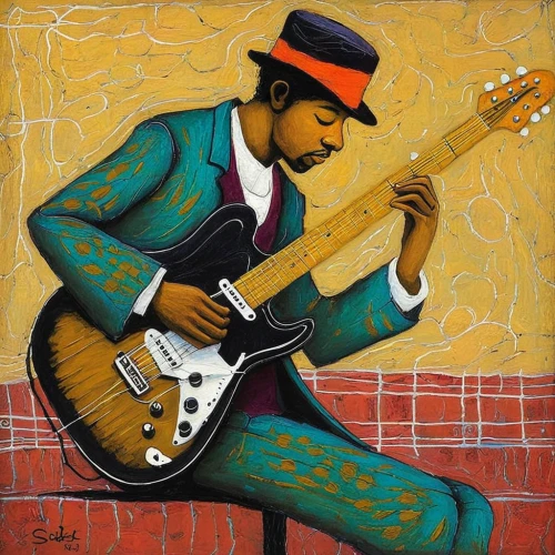 jazz guitarist,jimmy hendrix,guitar player,musician,jimi hendrix,painted guitar,taj-mahal,itinerant musician,guitarist,man with saxophone,cavaquinho,saxophone playing man,street musician,jazz bass,pandero jarocho,slide guitar,charango,blues and jazz singer,sitar,musicians,Art,Artistic Painting,Artistic Painting 49