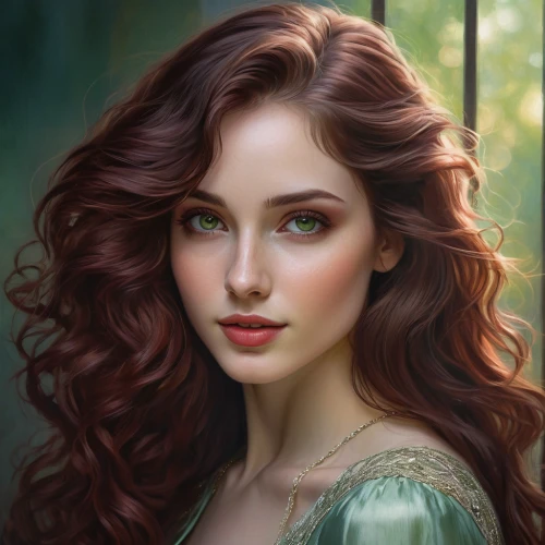 fantasy portrait,merida,romantic portrait,celtic woman,red-haired,fantasy art,fae,poison ivy,fairy tale character,celtic queen,mystical portrait of a girl,girl portrait,faery,redheads,young woman,fantasy picture,romantic look,redhair,ariel,fantasy woman,Illustration,Paper based,Paper Based 18