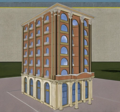 high-rise building,facade painting,multi-story structure,renaissance tower,model house,residential tower,3d rendering,nonbuilding structure,building structure,reconstruction,orthographic,multi-storey,apartment building,classical architecture,architectural style,building block,town house,multistoreyed,block of flats,building work