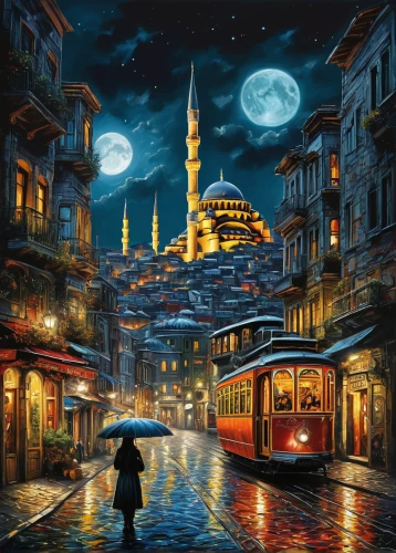 istanbul city,istanbul,sultanahmet,grand bazaar,constantinople,blue mosque,galata,turkish culture,hagia sofia,sultan ahmed mosque,turkish,night scene,oil painting on canvas,old city,kadikoy,turkey,eminonu,ramadan background,turkish cuisine,ayasofya,Conceptual Art,Fantasy,Fantasy 30