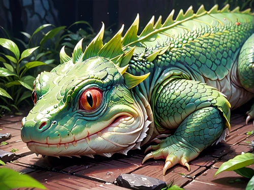 green iguana,emerald lizard,green dragon,chinese water dragon,cynorhodon,little crocodile,iguana,forest dragon,iguanidae,dragon lizard,ring-tailed iguana,painted dragon,eastern water dragon,crocodilian reptile,green lizard,little alligator,crocodile,bulbasaur,philippines crocodile,muggar crocodile,Anime,Anime,General