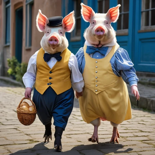 pig's trotters,animals play dress-up,easter rabbits,couple goal,anthropomorphized animals,rabbits,easter festival,pigs,easter theme,sint rosa festival,whimsical animals,basler fasnacht,wedding couple,piglets,easter celebration,dancing couple,happy easter hunt,entertainers,white footed mice,piglet barn,Photography,General,Realistic