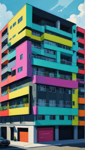 apartment block,colorful facade,apartment blocks,apartment building,block of flats,apartment-blocks,apartment buildings,colorful city,an apartment,apartments,apartment complex,cubic house,facade painting,apartment house,multi storey car park,mixed-use,cube house,condominium,bulding,suburb,Conceptual Art,Fantasy,Fantasy 14