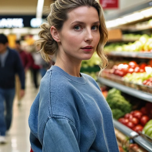 supermarket,shopper,grocery store,grocer,woman shopping,grocery,eleven,shopping icon,arugula,deli,cardigan,greengrocer,denim,groceries,sweater,grocery shopping,grocery basket,sweatshirt,denim jumpsuit,girl in the kitchen