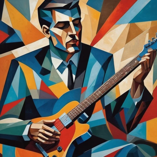 jazz guitarist,guitar player,musician,man with saxophone,itinerant musician,musicians,blues and jazz singer,jazz,charango,painted guitar,jazz bass,guitarist,wpap,banjo player,street musician,saxophone playing man,concert guitar,slide guitar,rhythm blues,cavaquinho,Art,Artistic Painting,Artistic Painting 45