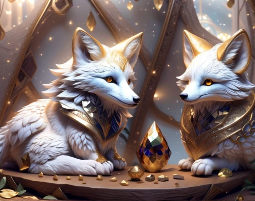 foxes,two wolves,druids,wolf couple,wolves,fairy tale icons,kitsune,fox stacked animals,hedgehogs,silversmith,huskies,corgis,three wise men,the three magi,dinner for two,wolwedans,rabbits and hares,hares,candles,fox and hare