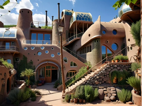 eco hotel,cubic house,futuristic architecture,wild west hotel,eco-construction,tree house hotel,holiday complex,dunes house,the disneyland resort,hanging houses,fantasy city,cube stilt houses,popeye village,crooked house,futuristic landscape,gaudí,cube house,cartoon forest,tree house,fantasy world,Photography,General,Natural