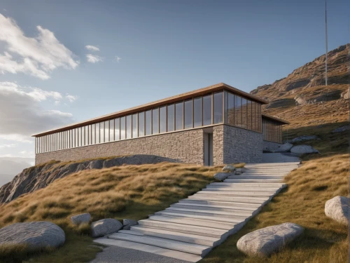 dunes house,mountain hut,3d rendering,render,dune ridge,timber house,house in mountains,danish house,mountain station,house in the mountains,coastal protection,holiday home,mountain huts,eco-construction,alpine hut,archidaily,summer house,cubic house,inverted cottage,monte rosa hut,Photography,General,Realistic