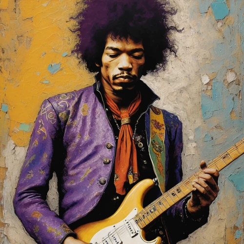 jimmy hendrix,jimi hendrix,painted guitar,purple rain,guitar player,afro-american,purple rizantém,afro american,prince,musician,purple and gold,gibson,rhythm blues,70's icon,street musician,electric guitar,jazz guitarist,purple,man with saxophone,jimmy,Art,Artistic Painting,Artistic Painting 49