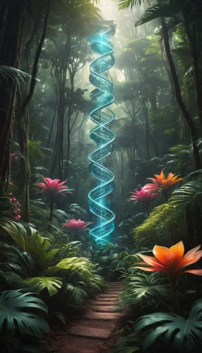 dna helix,pathway,the mystical path,dna,spiral background,the way of nature,rna,dna strand,tree top path,helix,garden of eden,the path,winding steps,regenerative,genetic code,forest path,spiral,double helix,sci fiction illustration,fantasy picture,Conceptual Art,Fantasy,Fantasy 11