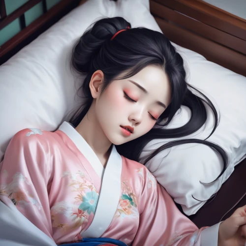 sleeping rose,geisha,geisha girl,sleeping,the sleeping rose,hanbok,sleeping apple,girl in bed,zzz,mulan,relaxed young girl,oriental girl,sleeping beauty,woman on bed,rose sleeping apple,chinese art,japanese art,kimono fabric,sleep,oriental painting