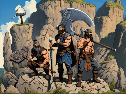 guards of the canyon,barbarian,massively multiplayer online role-playing game,vikings,germanic tribes,dwarves,swordsmen,northrend,game illustration,castleguard,nomads,warriors,heroic fantasy,storm troops,the three magi,android game,aesulapian staff,guild,warrior east,norse,Illustration,American Style,American Style 02