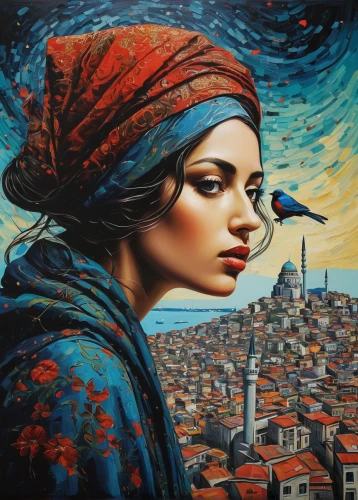 italian painter,oil painting on canvas,oil painting,persian poet,woman thinking,gypsy soul,art painting,girl with cloth,meticulous painting,orientalism,gipsy,boho art,syrian,hellenic,woman at cafe,girl in cloth,headscarf,oil on canvas,woman playing,turkish culture,Conceptual Art,Daily,Daily 14