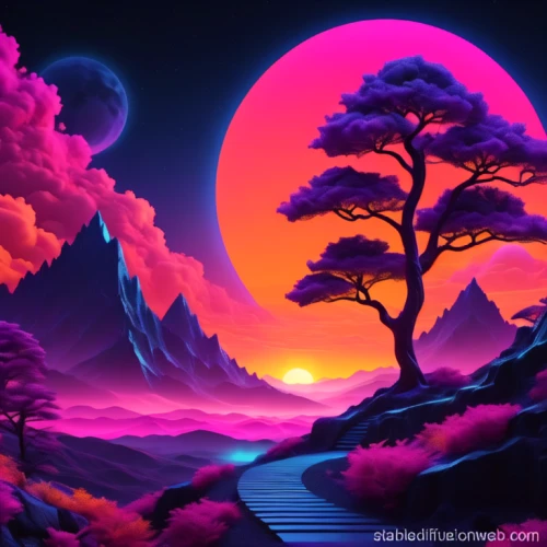 purple landscape,fantasy landscape,lunar landscape,landscape background,alien planet,fantasy picture,purple moon,wall,mushroom landscape,pink dawn,valley of the moon,colorful tree of life,futuristic landscape,dusk background,cartoon video game background,alien world,moon valley,moonscape,nature landscape,volcanic landscape