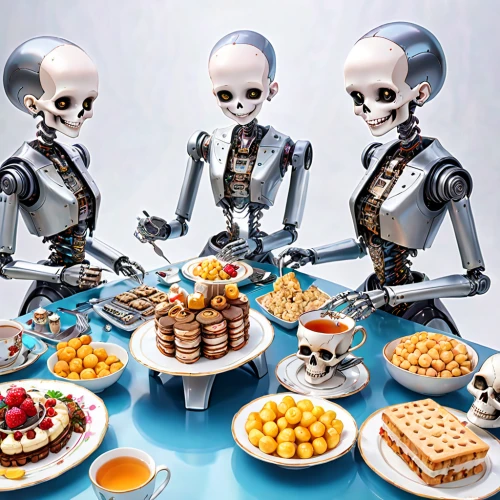 robots,waiting staff,breakfast buffet,robotics,endoskeleton,automation,foodies,catering,dinner party,serveware,culinary art,artificial intelligence,dining,cybernetics,diner,droids,metal toys,breakfast table,hors' d'oeuvres,tea party,Anime,Anime,General