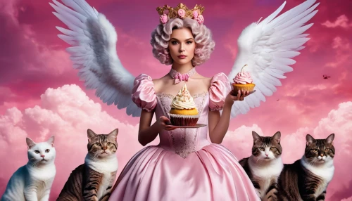 fantasy picture,pink cat,business angel,fairy tale character,fairy queen,love angel,cat coffee,cat lovers,angel girl,fantasy woman,eglantine,fairytale characters,photomanipulation,angels of the apocalypse,pink family,cupid,fantasy art,fantasy girl,children's fairy tale,vintage angel,Photography,General,Realistic