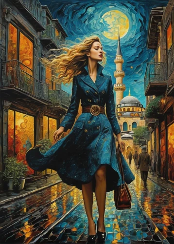 fantasy picture,oil painting on canvas,world digital painting,fantasy art,girl in a historic way,art painting,istanbul,woman walking,hagia sofia,oil painting,woman playing,blue rain,pilgrim,blue moon rose,little girl in wind,blue enchantress,girl walking away,sci fiction illustration,the girl in nightie,persian poet,Conceptual Art,Daily,Daily 05