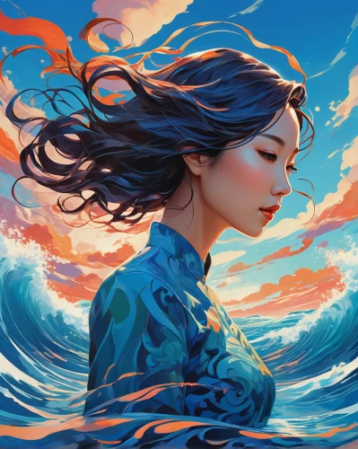 the wind from the sea,japanese waves,ocean waves,wind wave,ocean,japanese wave,tidal wave,ocean blue,ocean background,sea,mermaid background,sea breeze,water waves,world digital painting,the endless sea,芦ﾉ湖,blue waters,flowing,waves,blue water,Illustration,Vector,Vector 07