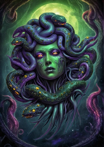 medusa gorgon,medusa,gorgon,anahata,ophiuchus,tentacles,fantasy portrait,zodiac sign libra,rusalka,siren,tentacle,mezzelune,cuthulu,green mermaid scale,serpent,angelica,the enchantress,shaper,argus,ringed-worm,Illustration,Realistic Fantasy,Realistic Fantasy 47