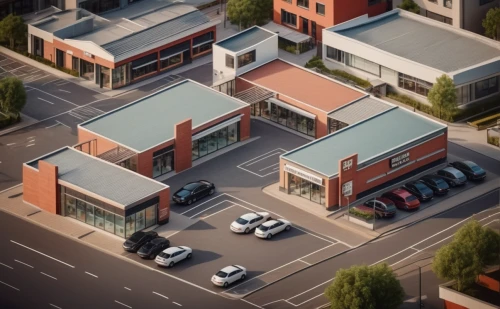 minimarket,store fronts,shopping center,automobile repair shop,shopping street,auto repair shop,suburb,fire station,parking place,car dealership,shops,isometric,small towns,bus garage,convenience store,industrial building,town planning,gas-station,parking lot,transport hub,Photography,General,Cinematic