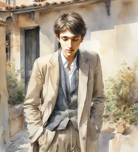 italian painter,oil painting,tuscan,valentino,oil on canvas,oil painting on canvas,male model,gregory peck,danila bagrov,men's suit,frock coat,barberini,digital painting,vintage boy,persian poet,overcoat,ervin hervé-lóránth,young man,artist portrait,romantic portrait