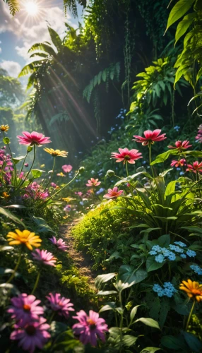 tropical flowers,tropical bloom,splendor of flowers,fairy forest,full hd wallpaper,flower garden,garden of eden,flower field,sea of flowers,blanket of flowers,nature garden,fairy world,tropical jungle,aaa,tropical floral background,forest flower,flowering plants,flora,flowers png,field of flowers,Photography,General,Fantasy