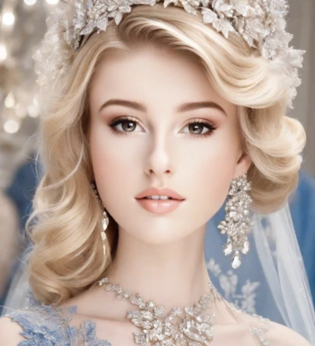 bridal jewelry,bridal accessory,white rose snow queen,diadem,bridal clothing,princess crown,silver wedding,bridal,debutante,wedding dresses,the snow queen,blonde in wedding dress,bridal dress,fairy queen,ice princess,quinceanera dresses,wedding gown,princess' earring,romantic look,porcelain doll