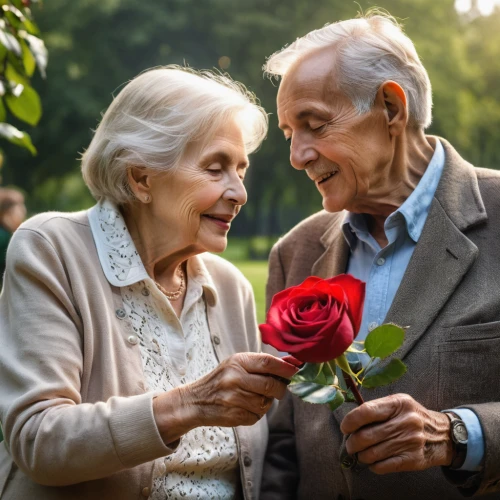 care for the elderly,old couple,elderly people,grandparents,holding flowers,70 years,floral greeting,elderly,anniversary 50 years,flower arranging,caregiver,respect the elderly,as a couple,old country roses,retirement home,romantic portrait,handing love,pensioners,couple - relationship,true love symbol,Photography,General,Natural