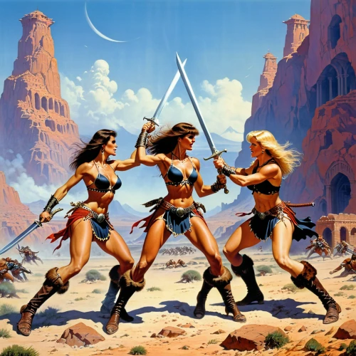 guards of the canyon,he-man,female warrior,warrior woman,tour to the sirens,quarterstaff,gladiators,celtic woman,massively multiplayer online role-playing game,warriors,bow and arrows,barbarian,wonder woman city,swordsmen,warrior east,gauntlet,action-adventure game,game illustration,heroic fantasy,music fantasy,Conceptual Art,Sci-Fi,Sci-Fi 19