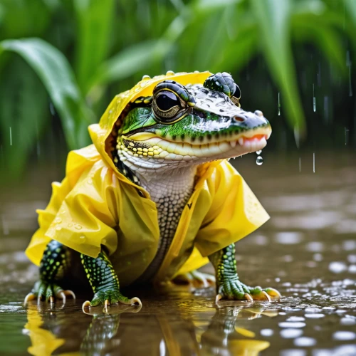 aligator,rain suit,raincoat,gator,water frog,little crocodile,little alligator,philippines crocodile,alligator,rain protection,raindops,croc,baby alligator,crocodile,west african dwarf crocodile,protection from rain,fake gator,young alligator,rain pants,salt water crocodile