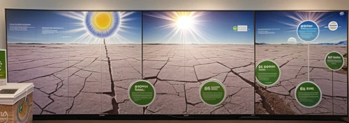 desertification,product display,display panel,a museum exhibit,flat panel display,interactive kiosk,dialogue windows,display board,windows 10,energy transition,solar field,arid land,electronic signage,temperature display,sustainability,solar batteries,microsoft,wind power generation,solar energy,htc one m8