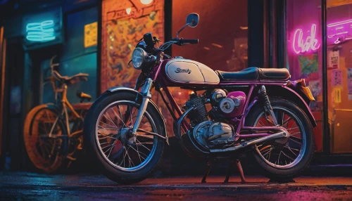 motorcycle,parked bike,motorbike,bike,neon coffee,old bike,motorcycles,retro styled,electric scooter,city bike,bikes,bicycle,bike colors,bicycle lighting,biker,cyberpunk,retro background,cinema 4d,retro diner,retro vehicle,Photography,General,Commercial