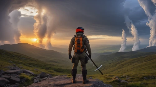 mountain guide,the wanderer,fantasy picture,world digital painting,wanderer,adventurer,mountaineer,photomanipulation,hiking equipment,pilgrimage,photo manipulation,above the clouds,fantasy landscape,drakensberg mountains,the spirit of the mountains,free wilderness,lone warrior,hiker,mountain sunrise,trekking poles,Photography,General,Realistic