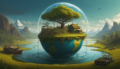 floating island,fantasy landscape,world digital painting,fantasy world,mother earth,fantasy picture,floating islands,little planet,terraforming,waterglobe,fantasy art,the earth,3d fantasy,fairy world,tiny world,earth,other world,dream world,small planet,old earth,Illustration,Realistic Fantasy,Realistic Fantasy 28