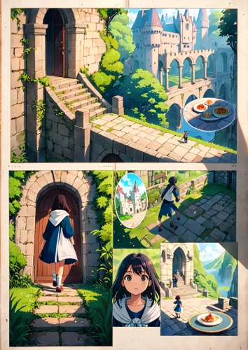 studio ghibli,backgrounds,digital compositing,food and cooking,bistro,breakfast outside,cinderella,fairy tale character,outdoor cooking,tearoom,tale,cg artwork,fairy tale,dinner for two,fairy tale icons,game illustration,illustrations,playmat,cookery,garden breakfast,Anime,Anime,Traditional