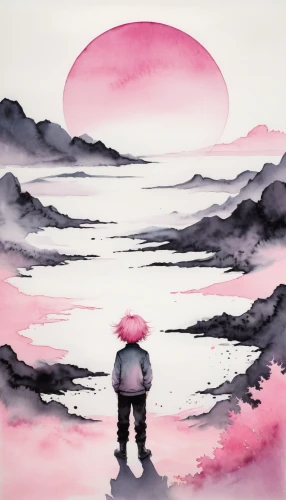 watercolor background,watercolor,watercolors,watercolor paint,water color,pink dawn,watercolour,watercolor baby items,ipê-rosa,watercolor sketch,watercolor painting,watercolor paper,water colors,man at the sea,watercolor paint strokes,man in pink,adrift,rose quartz,exploration of the sea,puddle,Illustration,Japanese style,Japanese Style 12