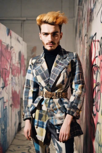 streampunk,pompadour,scotsman,punk,stylograph,punk design,man's fashion,chainlink,male model,kilt,bouffant,samurai,lumberjack pattern,scot,fashion model,harlequin,lumberjack,avant-garde,tartan,samurai fighter