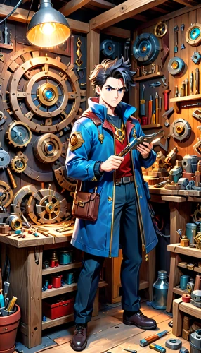 watchmaker,clockmaker,steampunk,shopkeeper,optician,tinsmith,handicrafts,craftsman,apothecary,metalsmith,woodworker,antiquariat,shoemaker,merchant,optometry,a carpenter,craftsmen,theoretician physician,wood carving,wooden toys,Anime,Anime,General