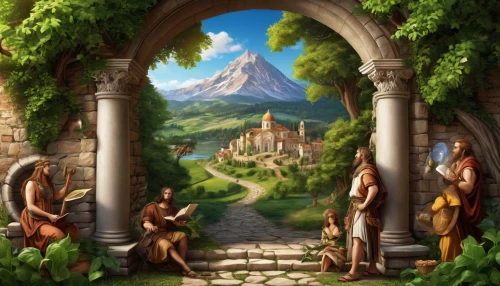 fantasy picture,fantasy landscape,landscape background,cartoon video game background,fantasy art,biblical narrative characters,background with stones,background image,world digital painting,celtic woman,backgrounds,mountain scene,game illustration,fantasy world,jrr tolkien,heroic fantasy,druids,the ancient world,arcanum,apollo and the muses,Conceptual Art,Fantasy,Fantasy 27