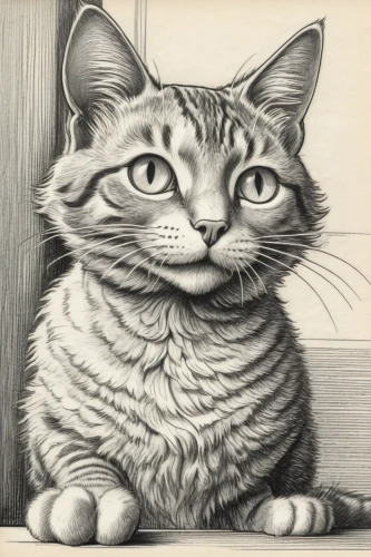 vintage cat,cat portrait,drawing cat,tabby cat,vintage drawing,american shorthair,domestic short-haired cat,american wirehair,american bobtail,silver tabby,cat line art,cat drawings,vintage cats,british shorthair,american curl,cartoon cat,cat-ketch,european shorthair,pet portrait,cool woodblock images,Illustration,Black and White,Black and White 30