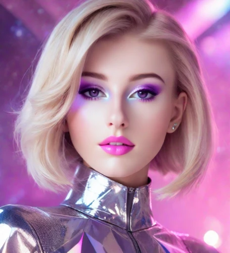 realdoll,barbie,barbie doll,doll's facial features,purple and pink,purple,pink-purple,light purple,pixie-bob,fashion doll,model doll,purple dahlia,violet head elf,futuristic,lilac,fantasy woman,purple background,fantasy portrait,fashion dolls,purple skin