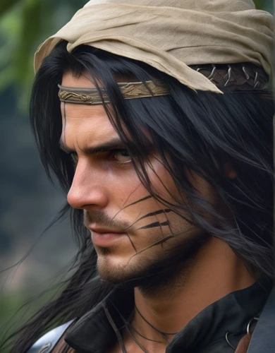 male character,male elf,scar,regard,maori,whiskered,runes,amazonian oils,rune,tarzan,aborigine,shaman,whiskers,chasseur,witcher,whisker,cave man,elven,hawk feather,prehistory,Photography,General,Realistic