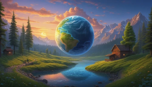 world digital painting,mother earth,fantasy landscape,mother earth squeezes a bun,fantasy picture,the earth,earth,fantasy world,fantasy art,planet eart,terraforming,globe,crystal ball,glass sphere,dream world,mountain world,landscape background,old earth,other world,world wonder,Illustration,Realistic Fantasy,Realistic Fantasy 27