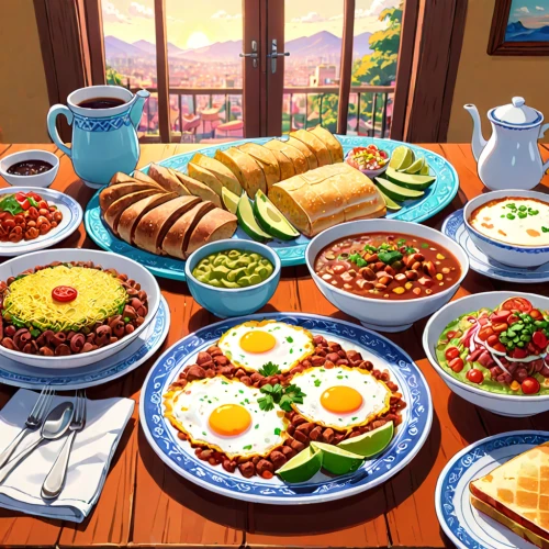 breakfast table,breakfast plate,breakfast buffet,breakfast menu,easter brunch,breakfast hotel,breakfest,american breakfast,full breakfast,egg sunny-side up,southwestern united states food,have breakfast,kawaii food,food table,food and cooking,brunch,brunches,western food,bread eggs,garden breakfast,Anime,Anime,Traditional